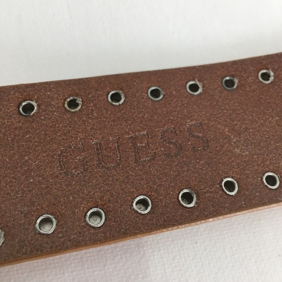 Guess Brown Leather Belt Silver Metal Studs Women’s Size medium Western Cowgirl - Picture 5 of 9